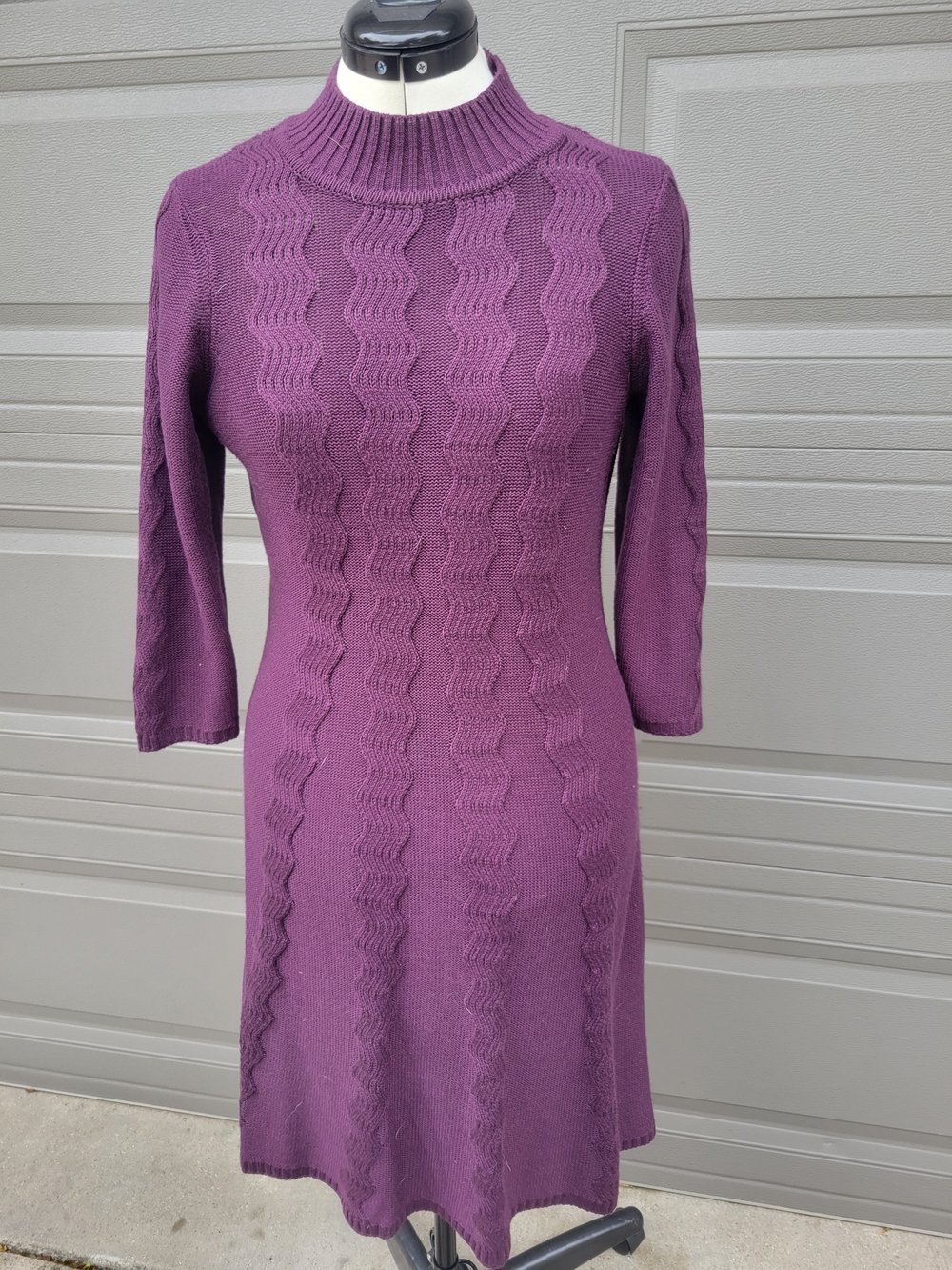 Sandra Darren Plum Cable Knit Turtleneck Dress